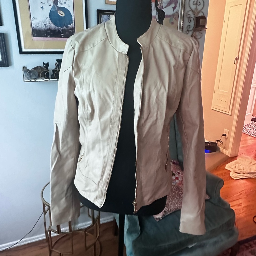 Women's Cream faux leather Jacket